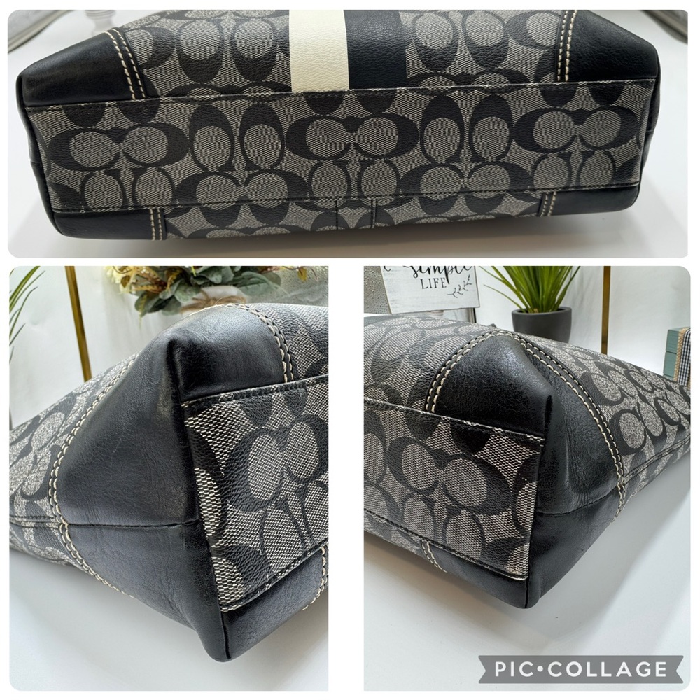 COACH Heritage Stripe Signature Tote & Matching Wallet Bundle - Black/Grey - Picture 11 of 15